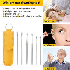 Ear Pick 6 pcs with Storage Bag Dig Ear Wax Remover Cleaner Care Portable Travel Kit Cleaner Spoon - Ear Wax Remover Kit - Ear Cleaner for Children and Adult