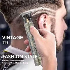 Vintage T9 Hair Trimmer Cordless Professional Hair Clippers Electric Trimmers For Men Dragon Design – Metal Body (golden)